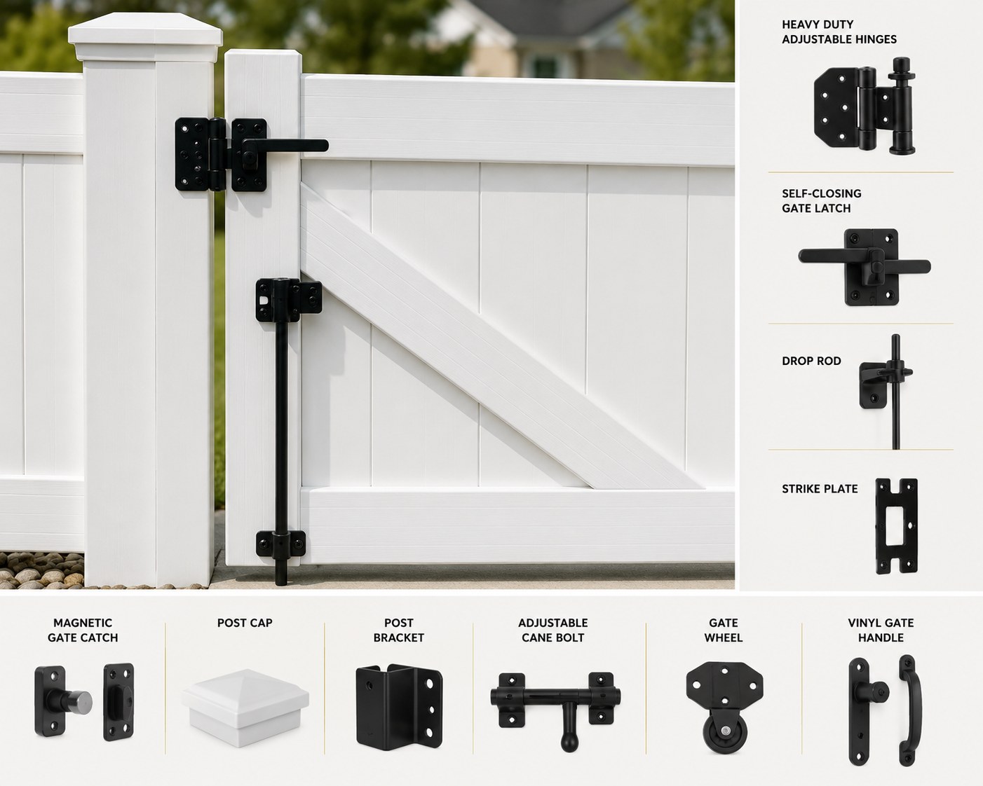 Fence gate hardware and accessories
